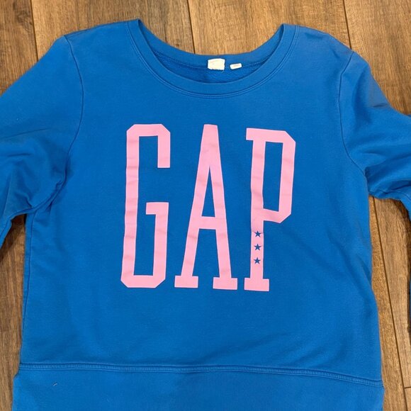Vintage Gap Blue Women’s Med Sweatshirt Pink Logo Soellout Sportswear Lounge - Picture 6 of 9